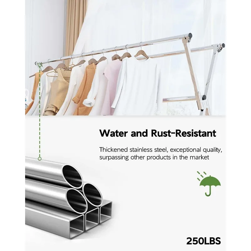 Clothes Drying Rack 95 Inches Folding Outdoor Indoor, Drying Rack Clothing Collapsible, Foldable Laundry Drying Rack 6