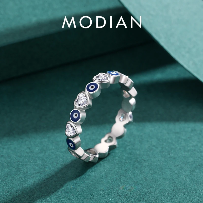 Silver Ring for 925 Sterling Silver Enamel Blue Eyes Women Romantic Heart Stackable Fashion Fine Jewerlry Birthday Gifts