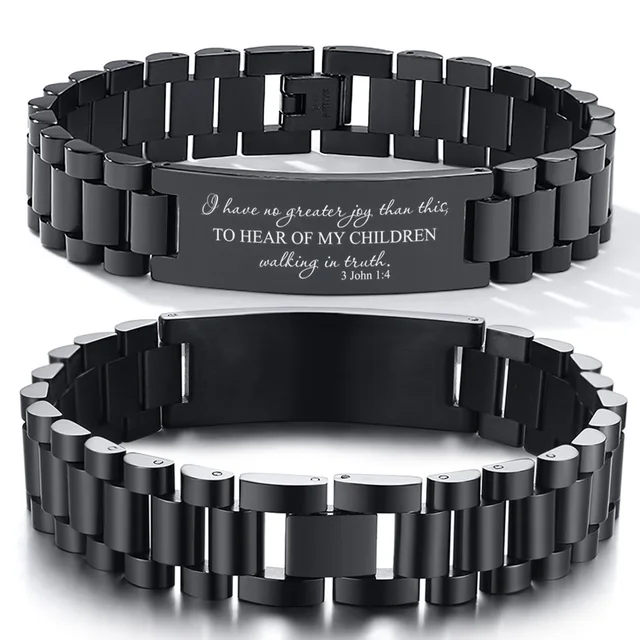 Personalized Stainless Steel ID Cuff Bracelet For Men - Custom Engraved With Name Or Photo - Gift For Dad, Husband - View #8