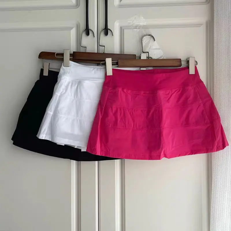 

Women Sports Tennis Short Skirt Anti-slip Fake Two Pieces With Lining High Waist Pleated Skirt Pace Rival Yoga Fitness Skirt