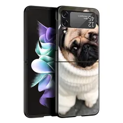 Folding Black Shell Phone Case with Cute Pug Design - PC Hard Cover for Samsung Z Flip 4 (A5)