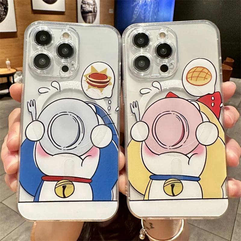 Cartoon Doraemon Clear Case Per Iphone 15 11 12 13 14 Pro Max Mini Xs Xr 8 7 Plus Se 2020 Magsafe Magnetic Wireless Charge Cover