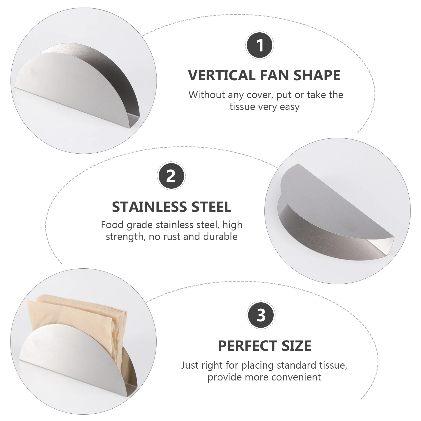 Stainless Steel Paper Holder Tissue Box Napkin Rack Fan Shape Home Decor Bathroom Accessories Kitchen Supplies