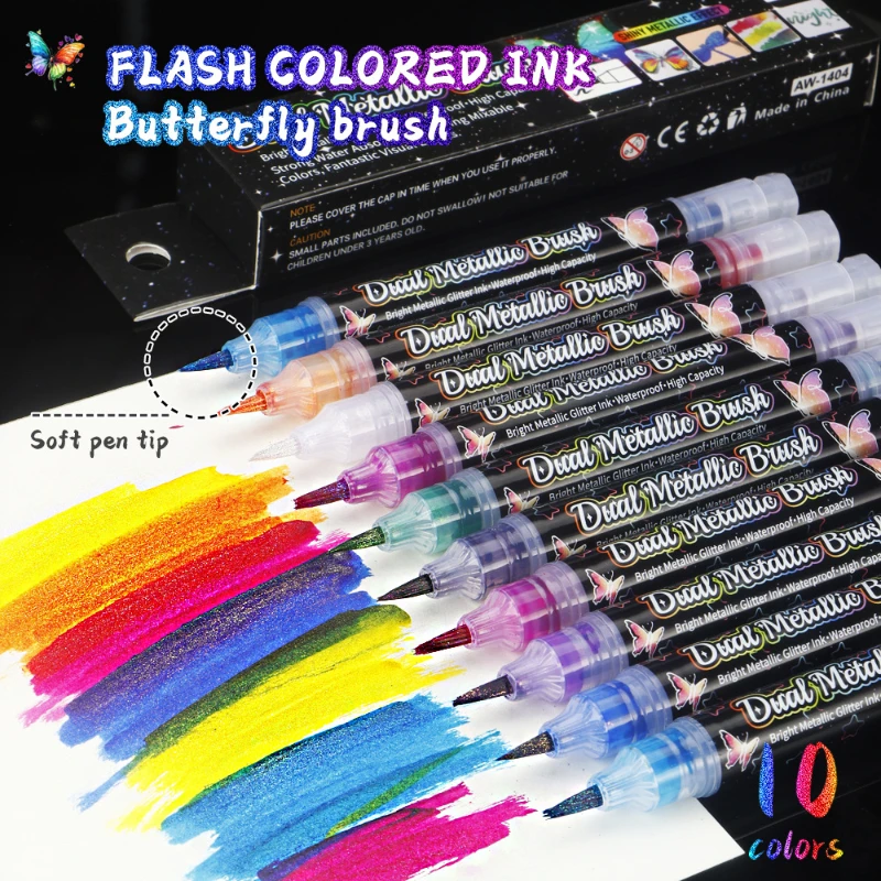 Metallic Brush Marker Pens, Glitter Dual Metallic Highlighter_voghion.com