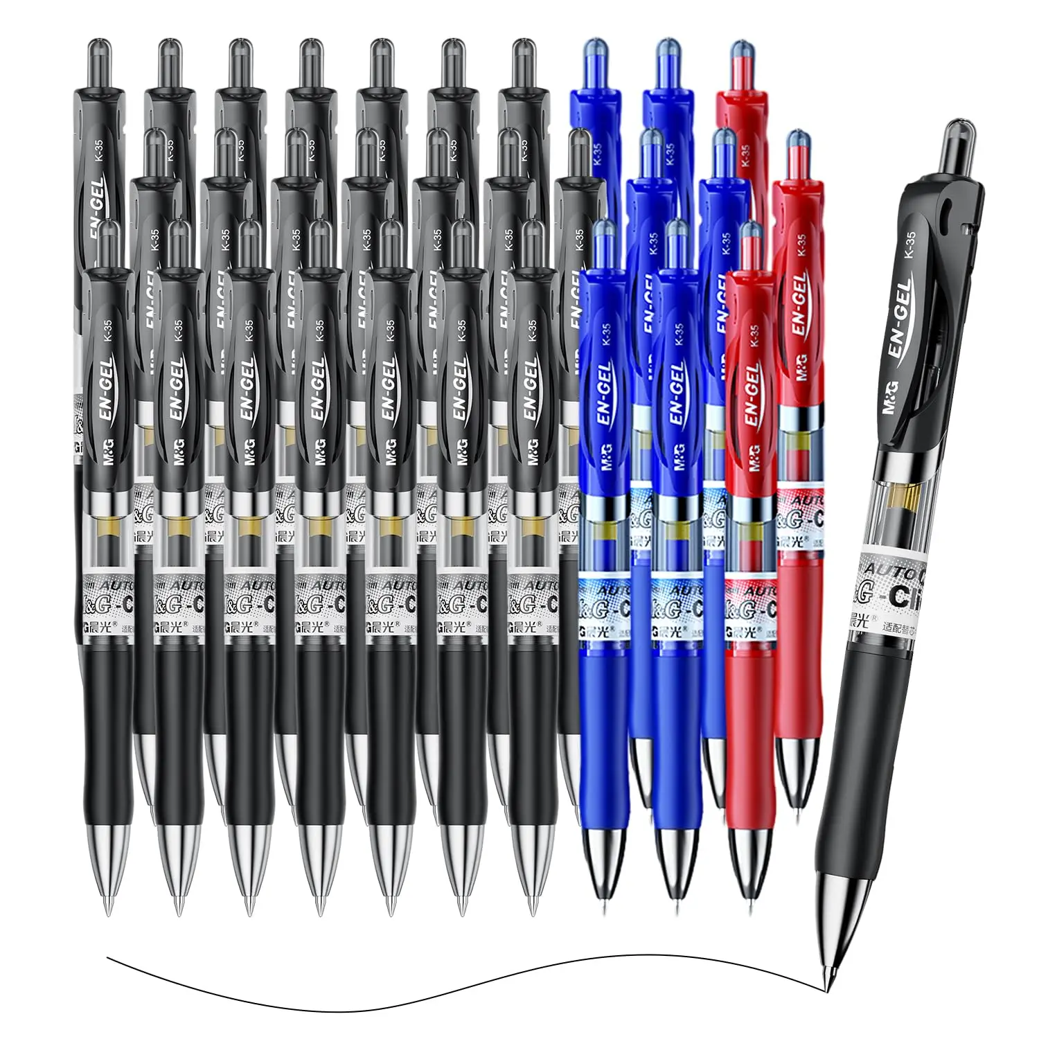 M&G 30 Pcs 젤 펜, 0.5mm 파인 포인트 젤 잉크 펜, 고용량 개폐식 젤 잉..