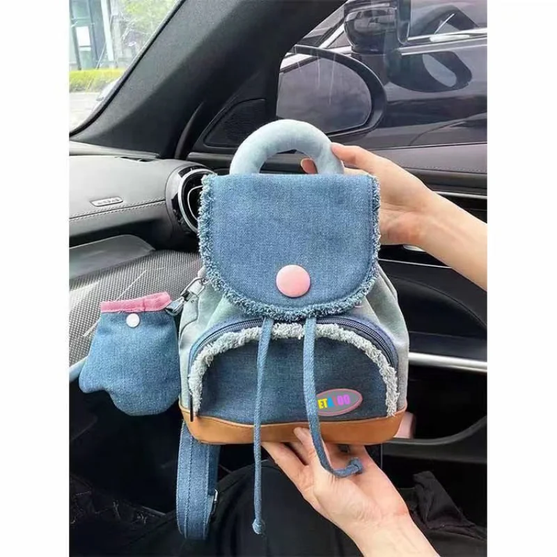 

Korean Vintage Harajuku Cute Mini Backpack Donut Denim Button Backpack New Fashion Casual Blue Y2k Mochila Aesthetic Backpacks
