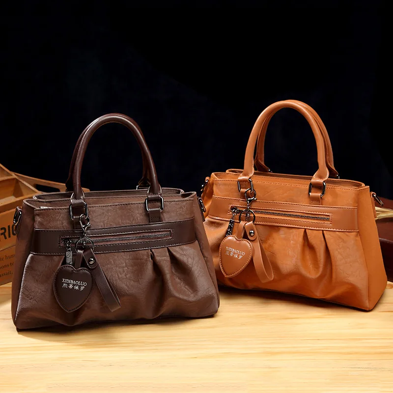 Vintage Casual Womens Shoulder Bags High Quality Leather Layer Large Capacity Tote Bag  Ladies Designer Messenger Bags