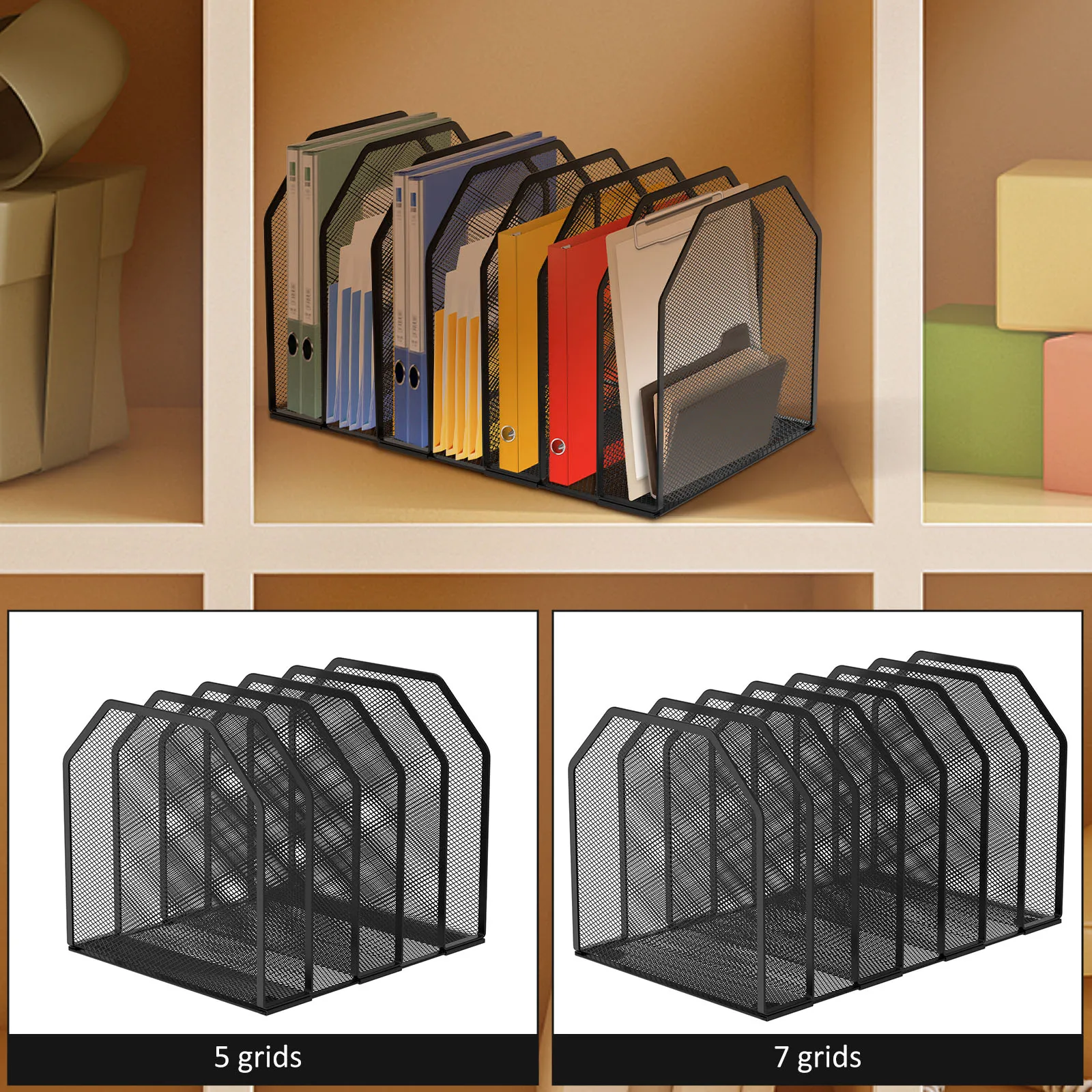 5/7 Section Metal File Rack Standing Office Desk Shelf File Storage Box Adjustable Mesh File Folder Stand Sorter Desk Organiser