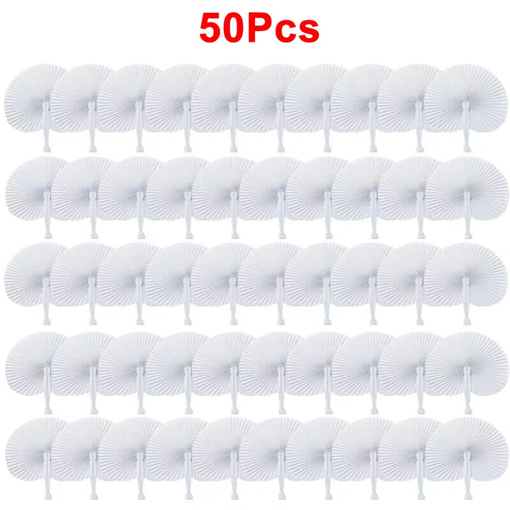 50 Pz Ventaglio Pieghevole Bianco A Forma Di Cuore Circolare In Carta Vuota Ventaglio A Mano Festival Evento Regalo Pittura Fai Da Te Compleanno Festa