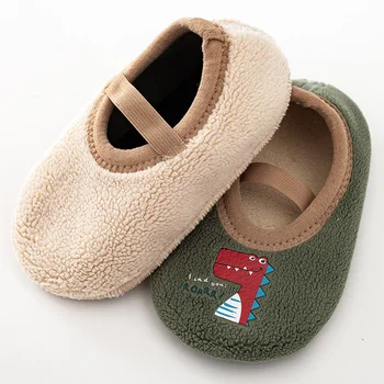 Newborn Baby Boys Girls Anti Slip Cartoon Shoes Winter Indoor Outdoor Slippers Infant Floor First Walk Shoes with Rubber Sole 1