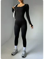 Women's one-piece yoga suit black jumpsuit long sleeved bodysuit sexy and fashionable streetwear casual sports bodysuit - Image 6