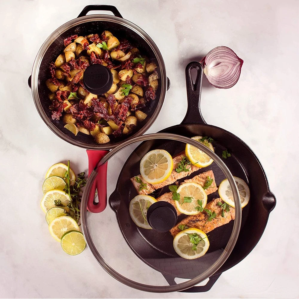 Cuisinel Cast Iron Skillets Set - 4-Piece Chef Pans - 6 + 8 + 10 +  12-Inch + 4 Heat-Resistant Handle Holders - Pre-Seasoned Oven Safe  Cookware 