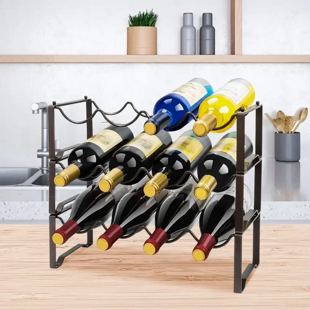 

3 Tier Countertop Wine Rack,Freestanding Stackable Wine Bottle Holder,Tabletop Metal Wine Storage Stand for Cabine