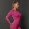 2Pcs Women Sets Energy Seamless Gym Suits Bubble Butt Sports Pants+Long Sleeve Shirts Push Up Running Sets Tracksuits Tights Set 4