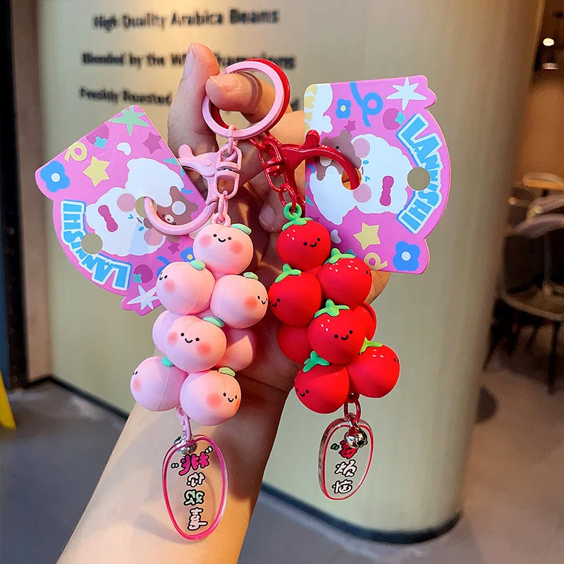 

ute Strawberry Bag Pendant Fruit Folding Music Keychain Creative Cartoon Pendant Car Backpack Decoration Keychain Wholesale Gift