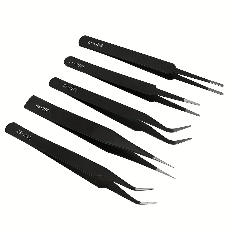 Antistatic Stainless Steel Tweezers 6 PCS Precision Curved Tool