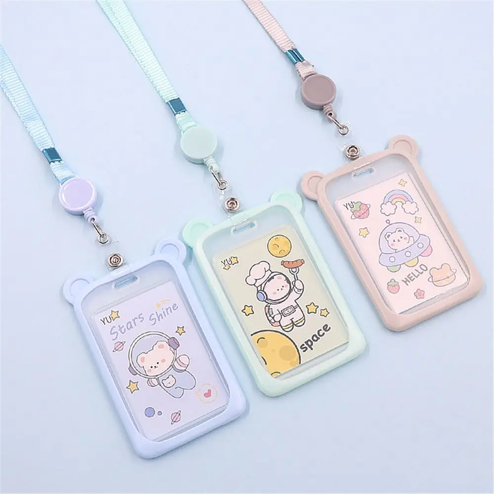 

1PC Cartoon Bear Identity Retractable Reel Lanyard Card Holder ID Card Sleeve Bus Card Case Credit Cover Case
