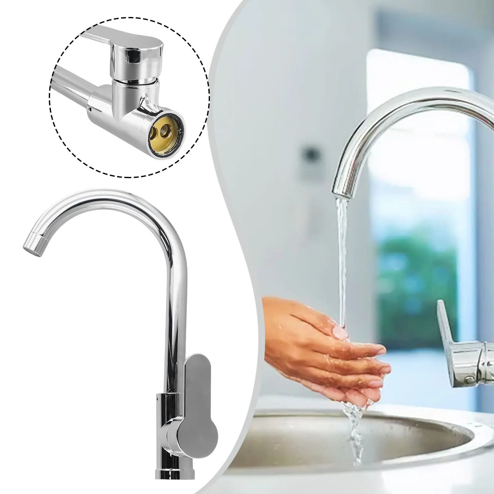 

1x Kitchen Faucet Brushed Stainless Stee 360 ° Rotating Swan Neck Cold And Hot Mixer Taps Deck Mounted Single Handle-Faucet