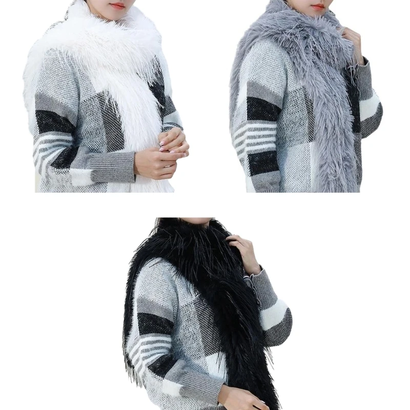 

Womens Fuzzy Plush Scarf Knitted Furry Feather Long Scarf Collar Winter Warm Solid Color Scarves Shawl Wrap Streetwear