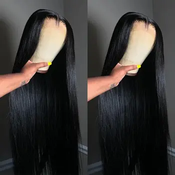 Soft Hair Straight Black Color Synthetic 13X4 HD Lace Frontal Wig For Black Women Prepucked  Bleach Knots Glueless Wig Daily