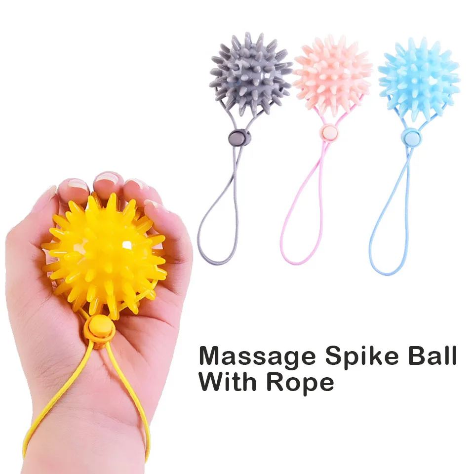 Durable 6CM TPR Spiky Massage Grip Ball with Rope String Spike Massager