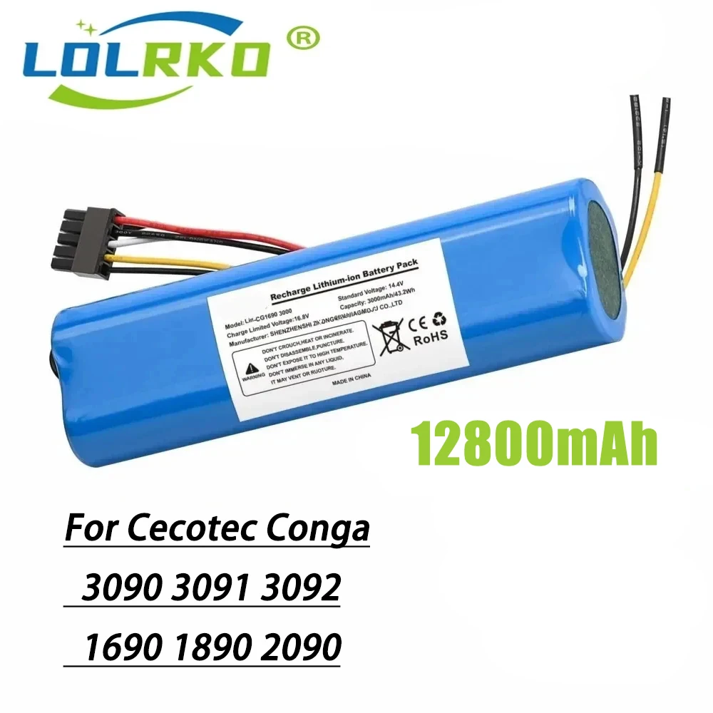 

For CECOTEC CONGA 3090 3091 3092 1690 1890 2090 Robot Vacuum Cleaner Battery Pack Replacement Accessories 14.4 Volts 12800mAh