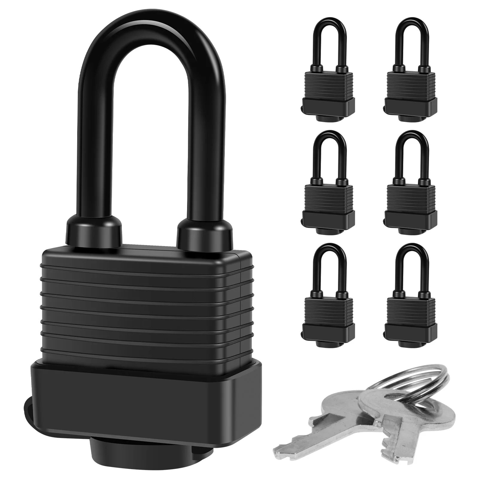 

6Pcs Waterproof Padlocks with 12 Steel Keys 1-9/16inch Wide Anti-Theft Laminated Steel Lock Set Safety Padlock Heavy Duty