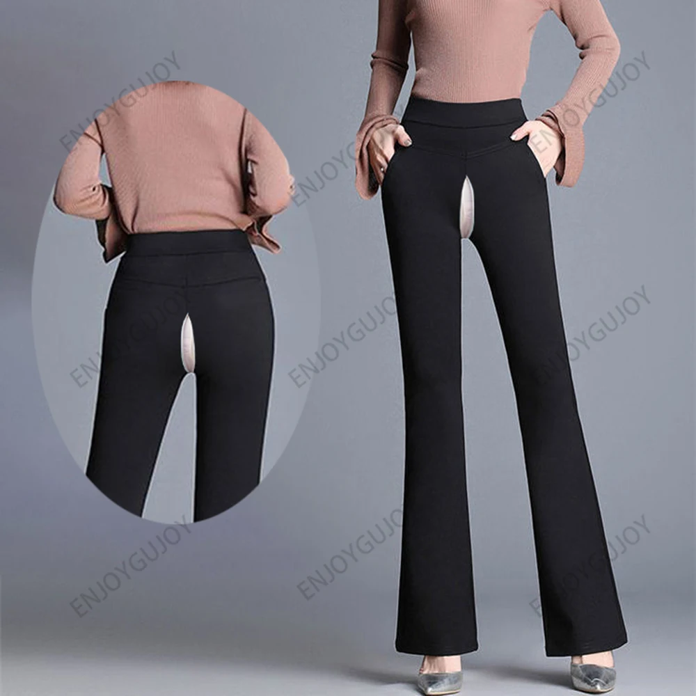 Invisible Open Crotch Outdoor Sex High Waisted Appear Thin Micro Flared Pants Ms Elastic Tight Fitting Casual Pants