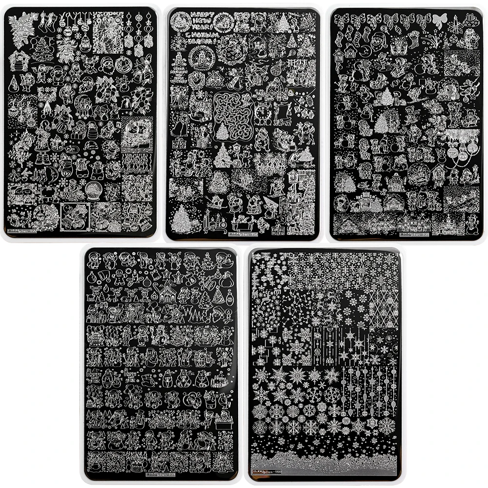 15X10cm Snowflakes Nail Stamping Plates Santa Claus Christmas Tree Image Stamp Templates Plus+ Steel Nail Printing Stencil Tools 6