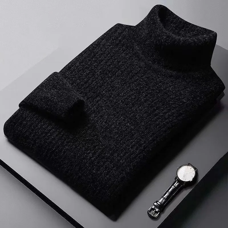 Trend Fashion Autumn Winter Sweaters Men Solid Turtleneck Mink Cashmere Thicken Smart Casual Long Sleeve Pullovers Knitted Tops 3
