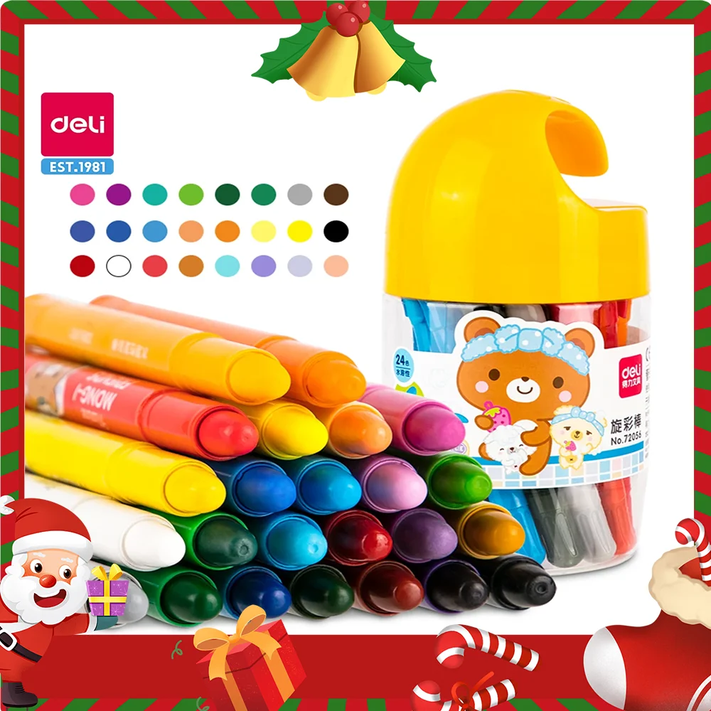Deli Oil Pastels 24 Colors Plastic Enclosure Colored Pencil Color Wax Crayon Color Pen Paiting Pencil Kid Gift