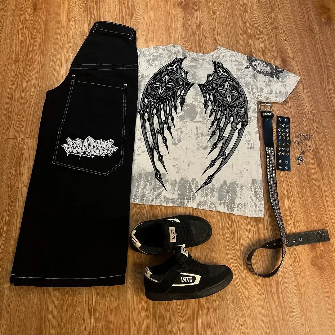 Harajuku Wexwear Suit Graphic Embroidered Jeans Y2K Jeans Tracksuit T Shirt for…