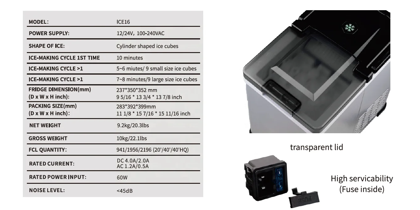 Alpicool Mini Electric Powered Ice Cube Maker for Household RV and Outdoor Use for Ice Cubes at Home or on the Go