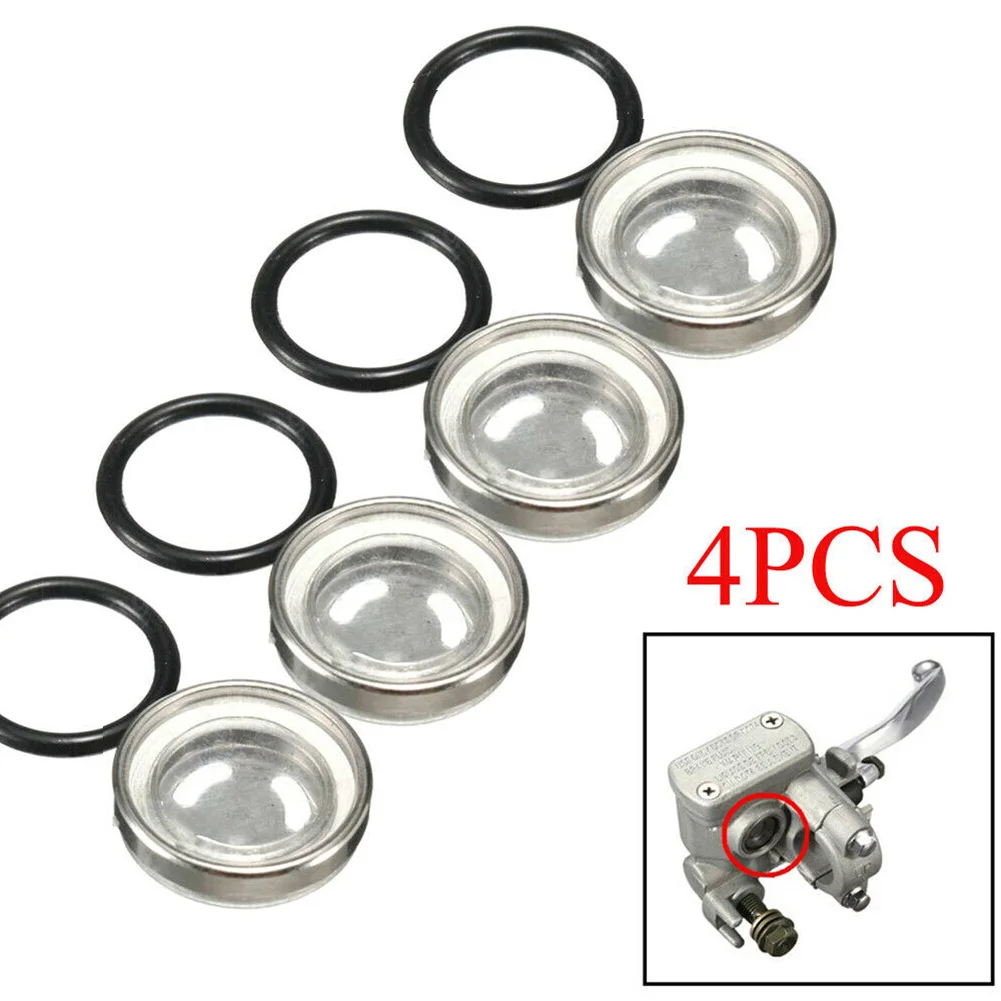 

4pcs Sight Glass Len Rubber Gasket 18mm Bike Brake Master Cylinder Reservoir Metal ABS Silver Motorcycle Parts Motorbike Brakes