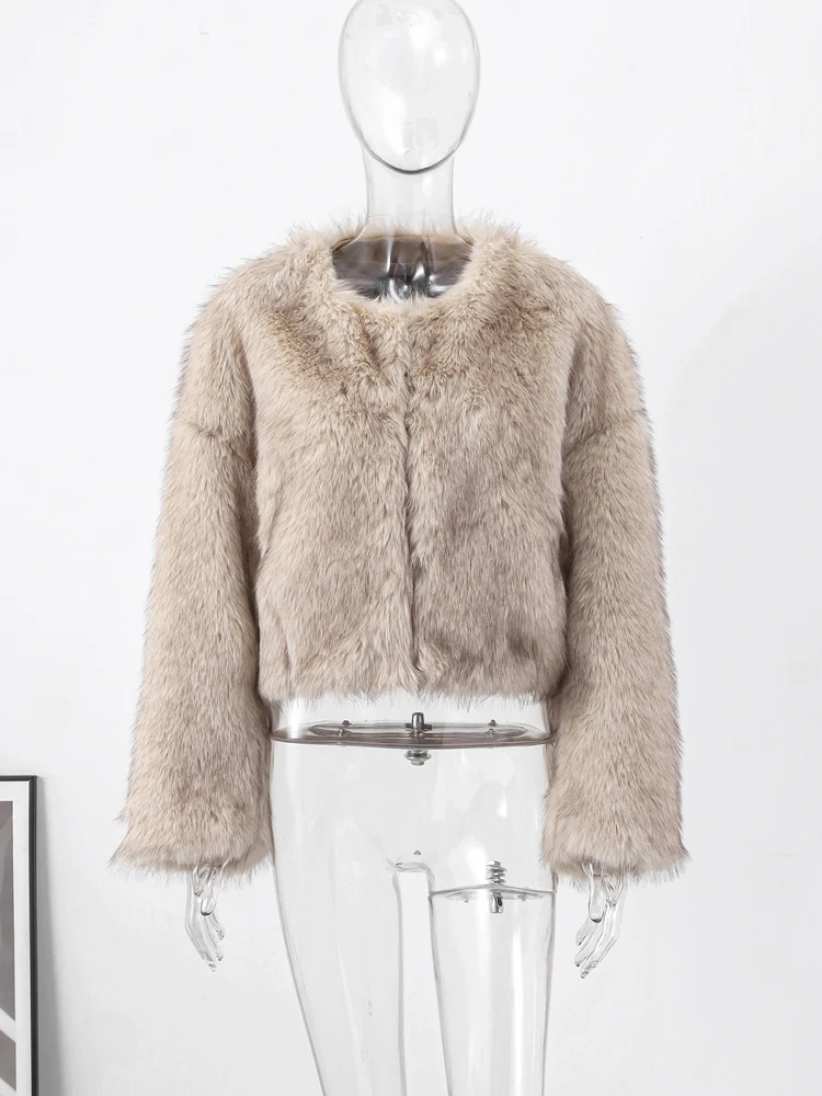 Warm Fluffy Faux Fur Jacket Coat Women Loose Long Sleeve V-neck Female Cardigan 2024 Winter Fashion Lady Overcoat Streetwear 3