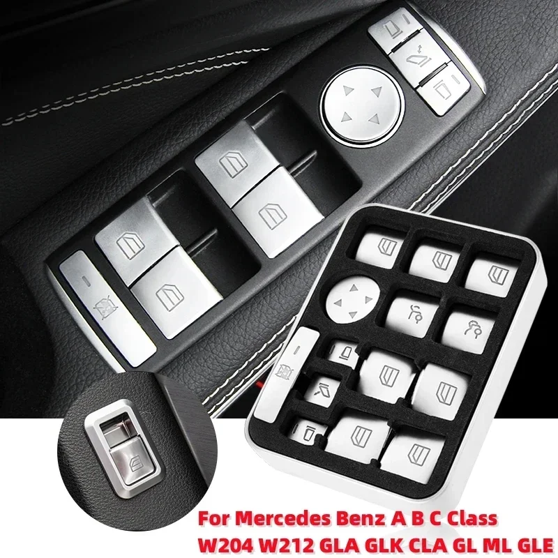 14Pcs Car Interior Window Glass Lift Button Sticker Per Mercedes Benz A B C Class W204 W212 Gla Glk Cla Gl Ml Gle