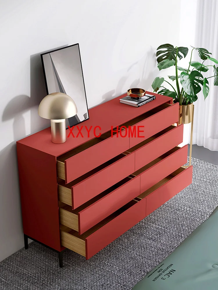 

Italian Minimalist Paint Solid Wood Nordic Cabinet Modern Bedroom Tailstock Storage Drawer Cabinet