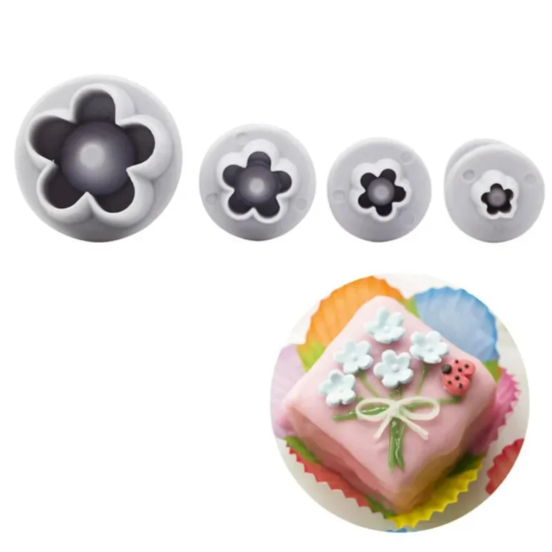 Fondant Cutter 4Pcs/Set Plum Blossom Flower Plunger Sugarcraft Cake Decorating DIY Cookie Baking Accessory