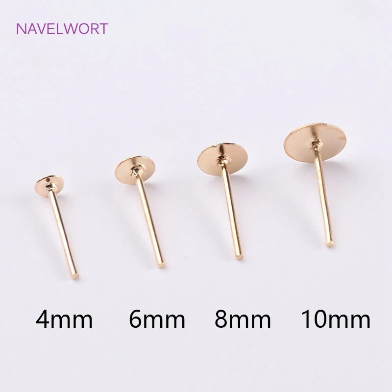 14K Vergoldung Ohrpfosten mit Pad, Messing Metall Blank Ohrstecker Basisstifte DIY Schmuckherstellung Zubehör Großhandel – Detail 5