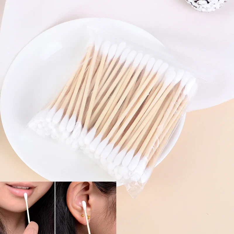 100/500/1000Pcs Double Head Disposable Makeup Cotton Swab Soft Cotton Buds For Medical Wood Sticks Nose Ears Cleaning Tools 6