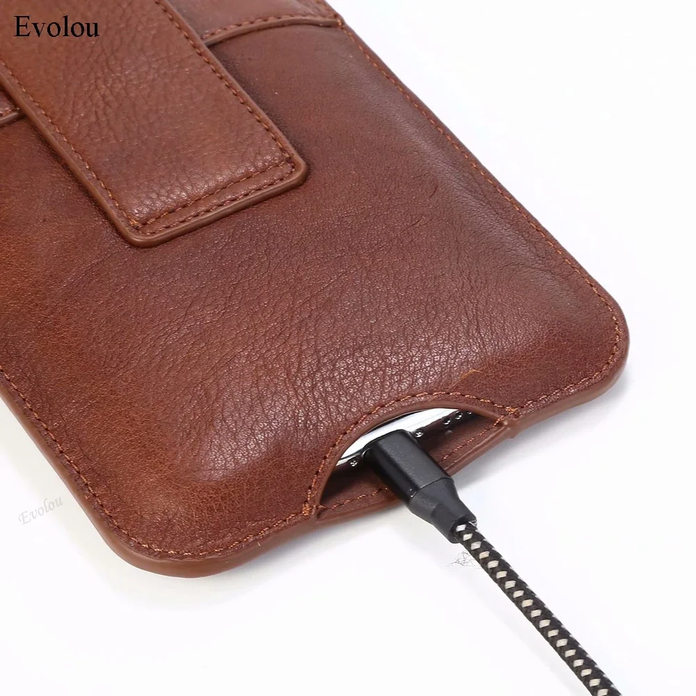 Premium Genuine Leather Phone Pouch with Belt Clip and Flip Cover