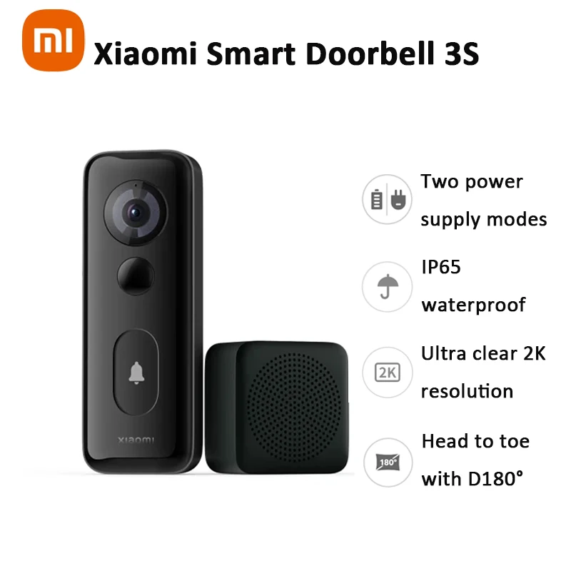 Xiaomi Smart Doorbell 3S 2K Ultra HD Night Vision Long Battery AI Human Recognition Mi home APP Video Doorbell