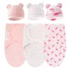 Baby Blanket Hat Set Cartoon Printed Cotton Newborn Swaddle Adjustable Infant Sleeping Swaddle Wraps All Seasons 0-6 Months 5