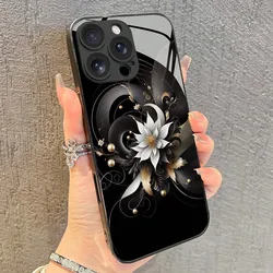 Luxurious Black Lotus Flower Pattern Phone Case with Glass Frame - Redmi Note 8 Pro 4G (PBL - 325PBL2510282501)