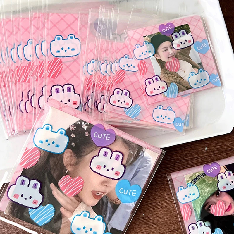 

100 шт. мультяшный милый медвежонок, кролик, пакет для конфет, печенья, украшение, Подарочные Упаковочные пакеты, самоклеящиеся пластиковые пакеты для хранения с фотокартой