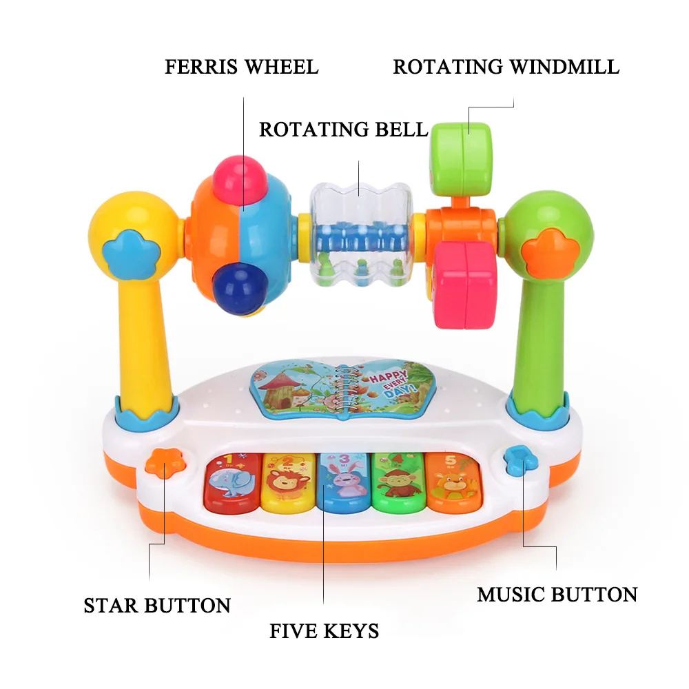 Baby Rotating Piano Toys Kids Music Piano Keyboard Light Sound Musical Noise Maker Toys For Toddlers Early Educational Music Toy