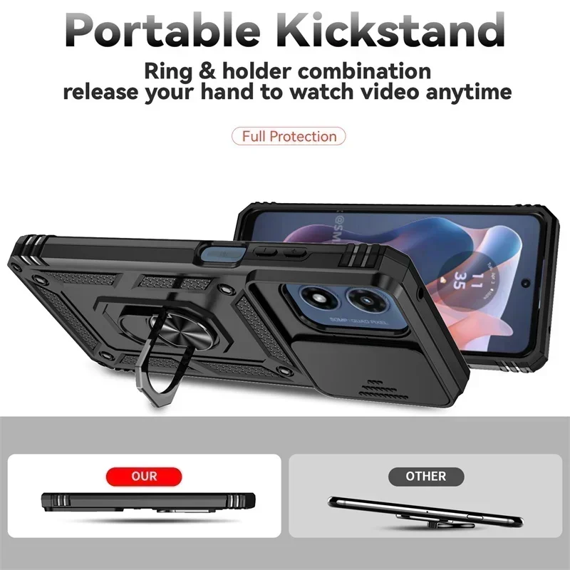 Enhanced Armor Shockproof Case with Ring Holder and Slide Protection