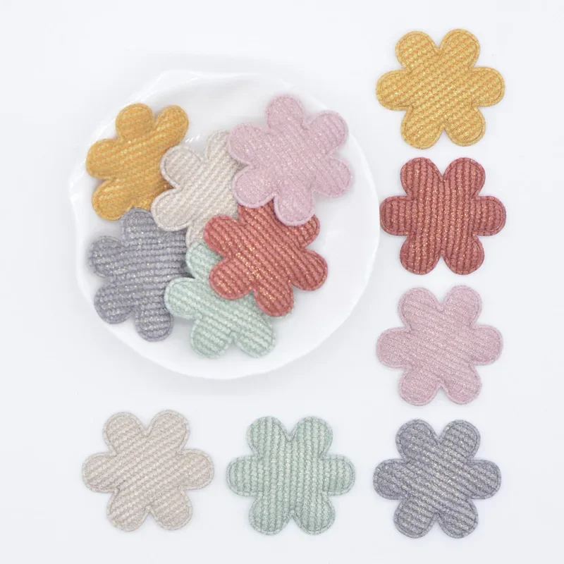 50 Stück 33 mm gepolsterte Glitzer-Stoff-Frühlingsblumen-Applikationen für DIY-Hut, Handschuhe, Kleidung, Leggings, Stoff, Nähen, handgefertigte Aufnäher