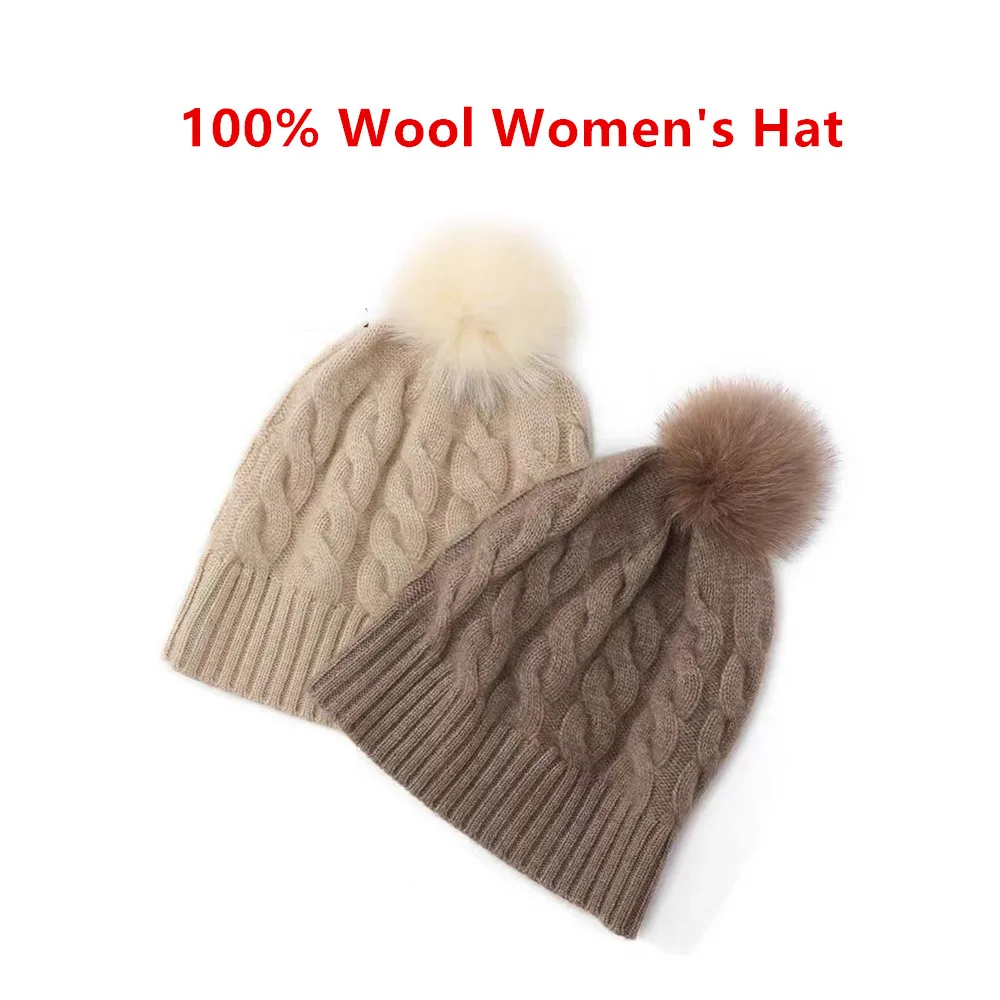 100% Wool Women's Hat Autumn Winter Thick Warm Casual Fashionable Ear Protection Knitted Cashmere Hat ﻿