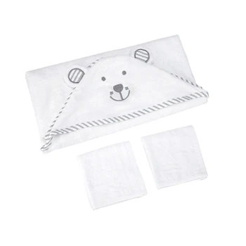 Kisdream Baby Hooded Towel Organic Bamboo Fiber Baby Bath Towels Bear Embroided Handkerchief Soft Nature Towel for Toddlers Supe 1
